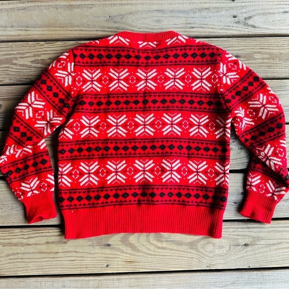 The Woolrich Woman Vintage Wool Sweater Red White Black Knit Crewneck 80s 90s - Picture 3 of 11